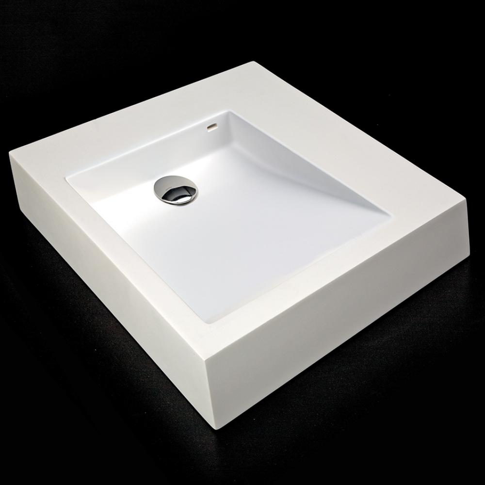 Vessel Bathroom Sink made of solid surface, with an overflow.