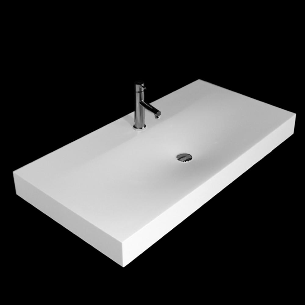 Vessel Bathroom Sink made of solid surface, without an overflow, finished back.