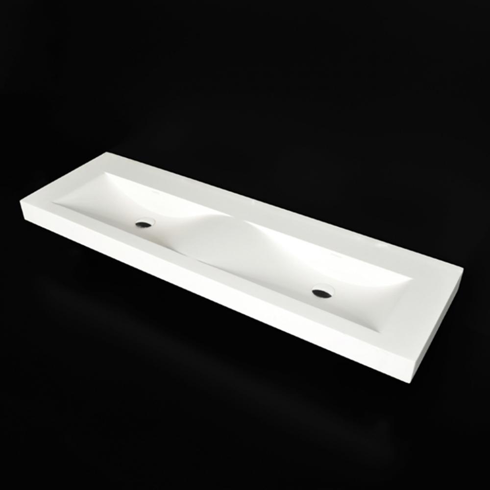 Double vanity top made of solid surface, with an overflow.