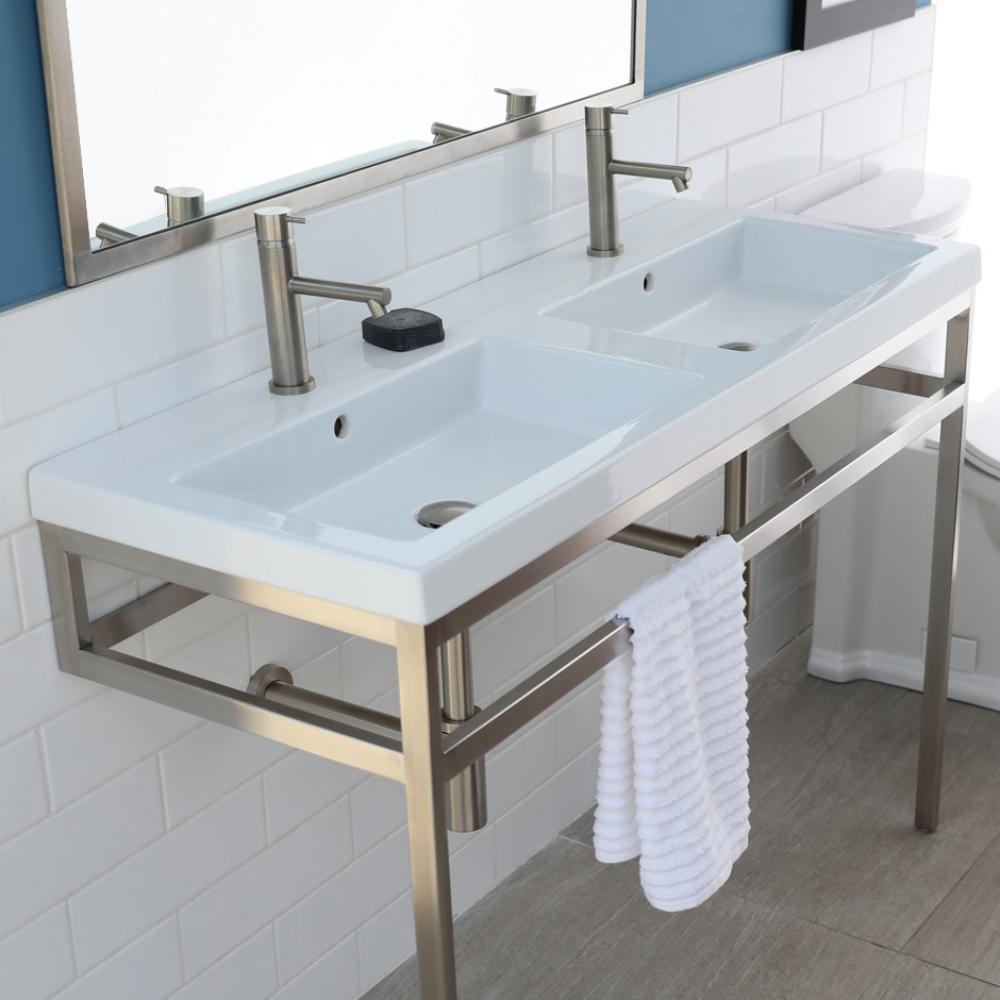 Floor-standing metal console stand with a towel bar (Bathroom Sink 5214 and 5215 sold separately),