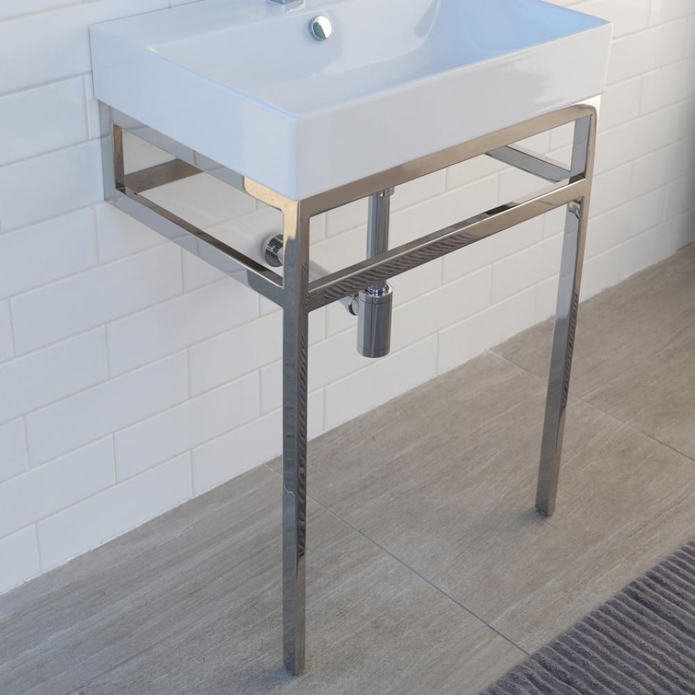 Floor-standing stainless steel console stand with a towel bar, 23 1/8''W, 17 5/8'&a