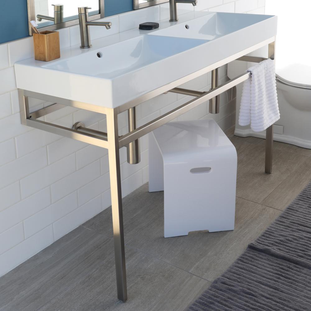 Floor-standing metal console stand with a towel bar (Bathroom Sink 5234 sold separately), made of