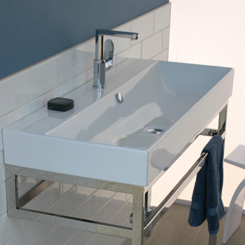 Wall-mount, vanity top or self-rimming porcelain wide-bowl Bathroom Sink with an overflow.