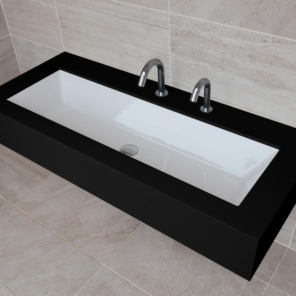 Under-counter or self-rimming porcelain Bathroom Sink with an overflow. W: 35 1/2'', D: