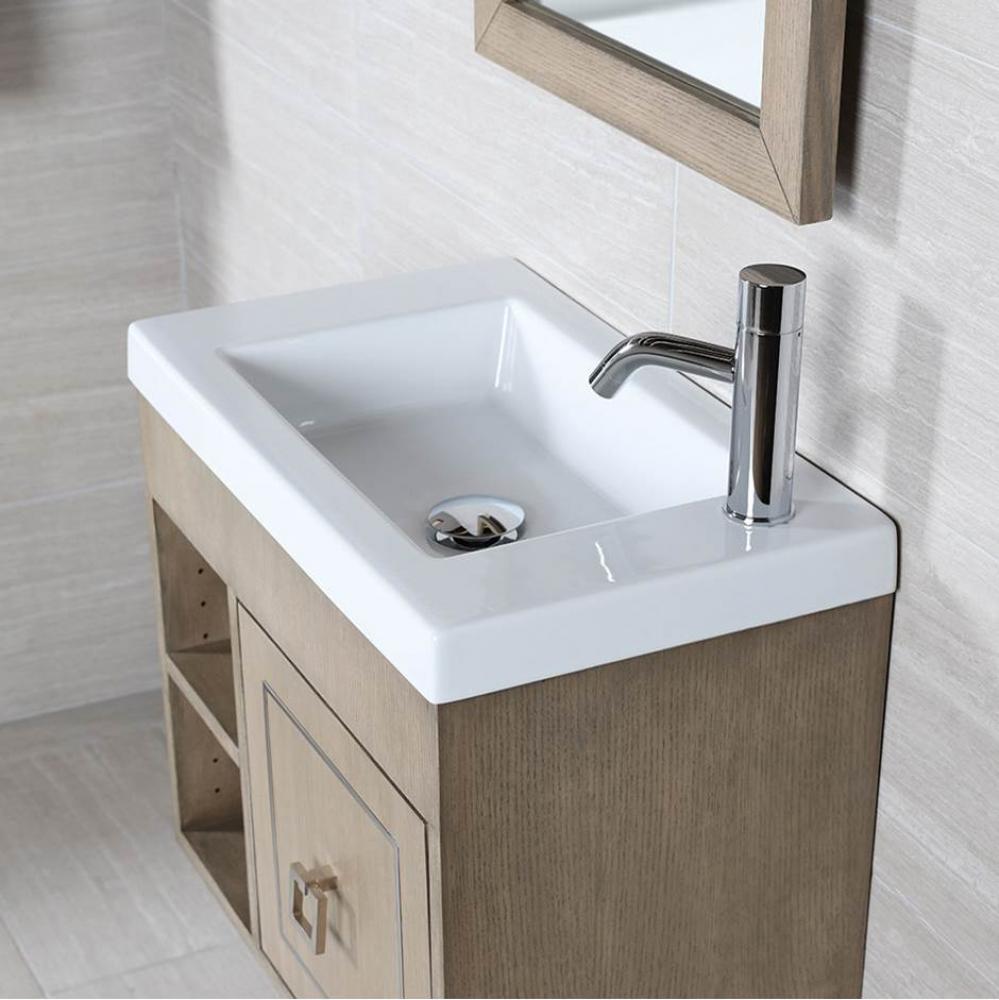 Wall-mount, vanity top or self-rimming porcelain Bathroom Sink with an overflow. No faucet ho