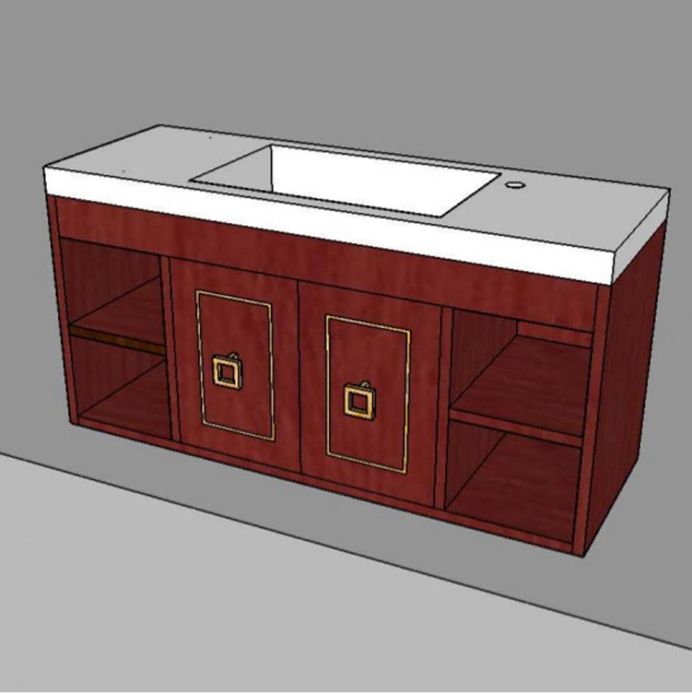 Wall-mount under-counter vanity with open cubby on both sides  with an adjustable shelf