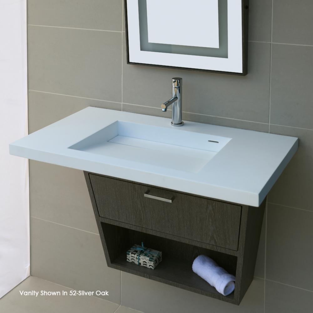 Wall-mount or vanity-top Bathroom Sink made of solid surface with an overflow and decorative drain