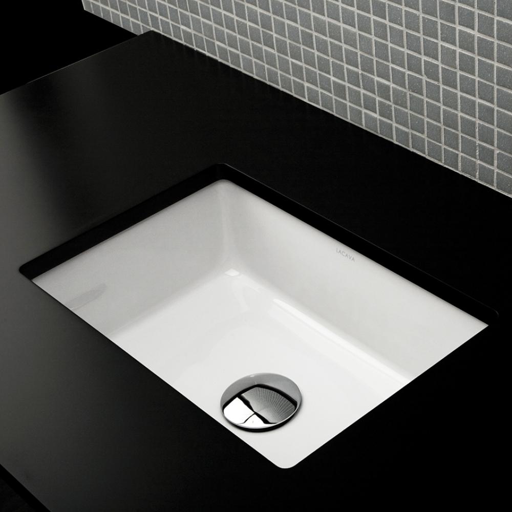 Under-counter porcelain Bathroom Sink with an overflow, unglazed exterior. 17''W, 12&apo