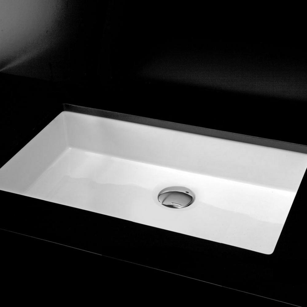 Under-counter porcelain Bathroom Sink with an overflow. 28''W, 13 3/4''D, 5 3/