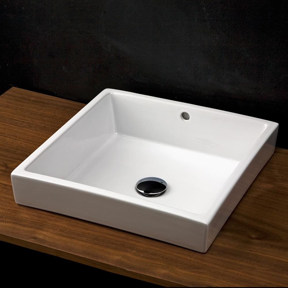 Self-rimming porcelain Bathroom Sink with an overflow. Finished back.W: 18 1/4'', D: 18&