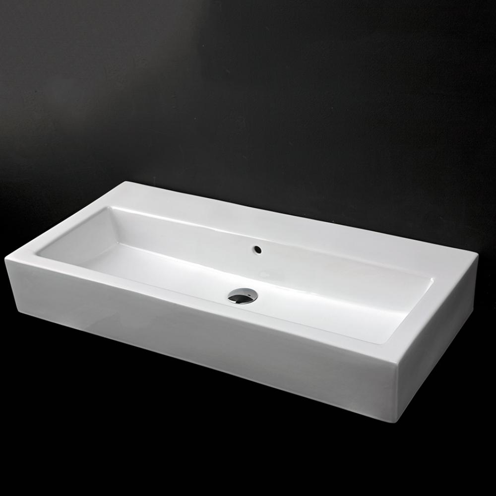 Wall-mount or above-counter porcelain Bathroom Sink with an overflow.