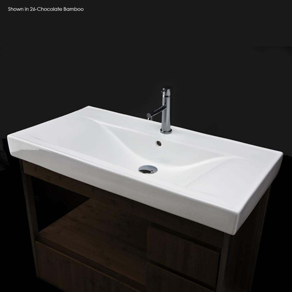 Vanity top porcelain Bathroom Sink with an overflow. Unfinished back.35 1/2''W, 18'