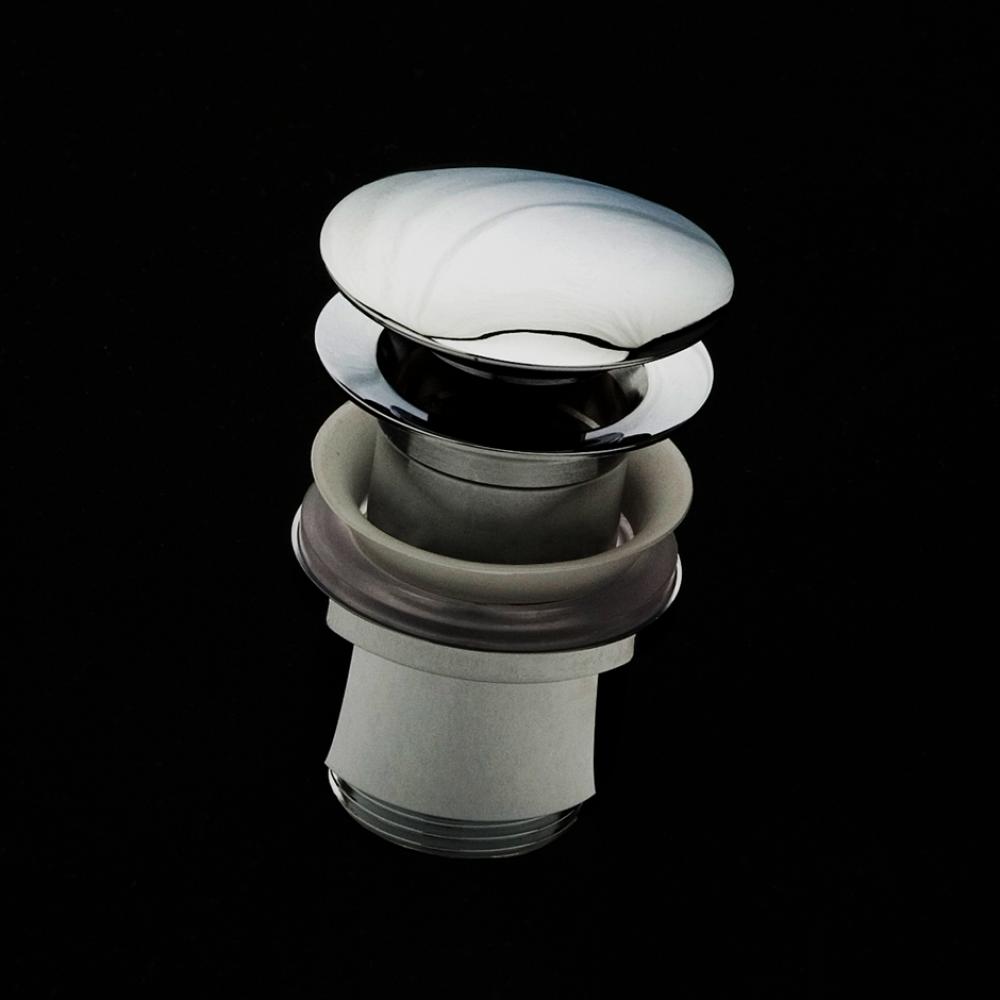 Click-clack drain for European lavatories, with round dome cover, no overflow holes. DIAM: 2 5/8&a