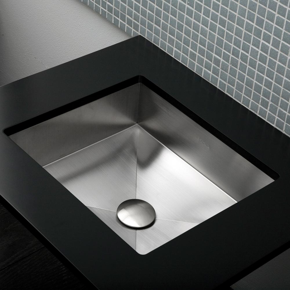 Under-counter or self-rimming Bathroom Sink without an overflow. 16 gauge stainless steel. W: 17&a