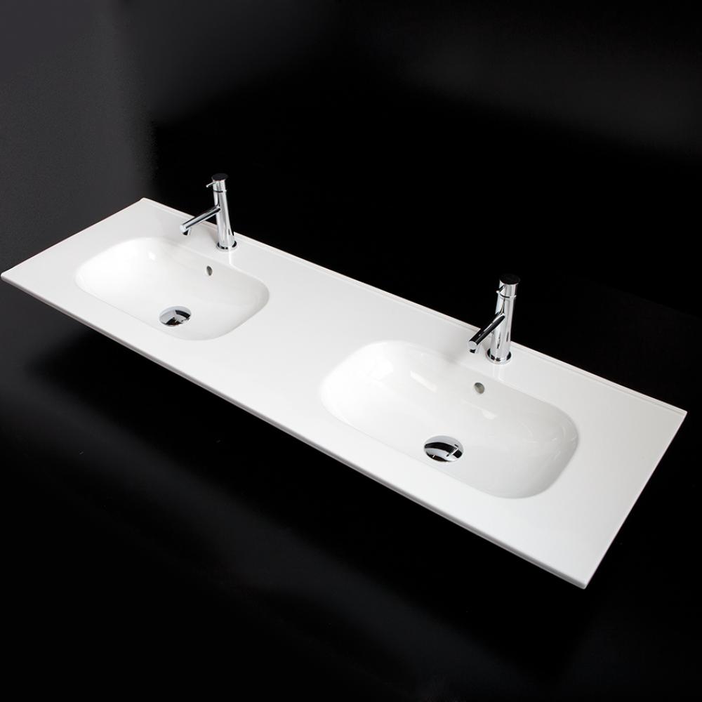 Vanity top porcelain double bowl Bathroom Sink with overflow  W: 55 3/4''
