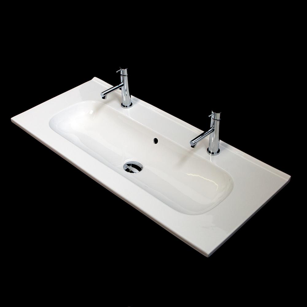 Vanity top porcelain Bathroom Sink with overflow and long bowl for two faucets W:40''