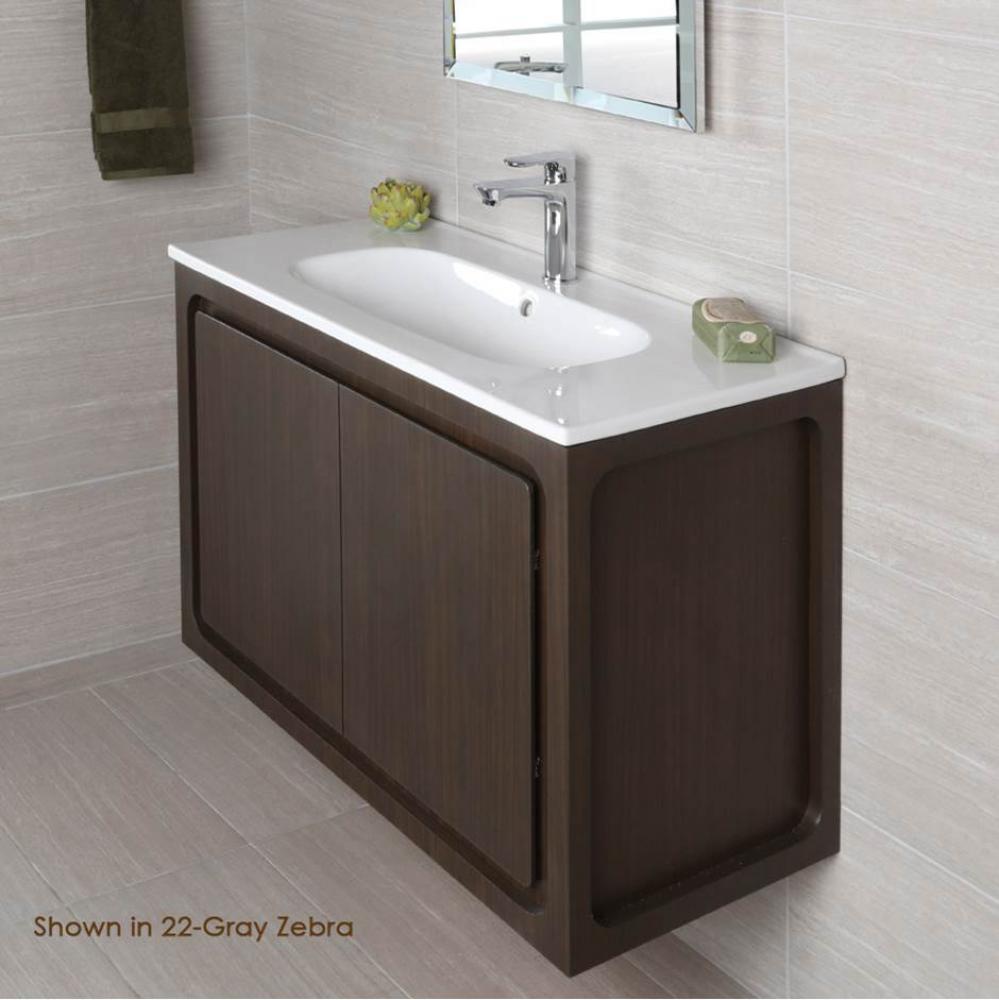 Wall-mount under-counter vanity with two doors routed for finger pulls. W:31 1/2'', D: 1