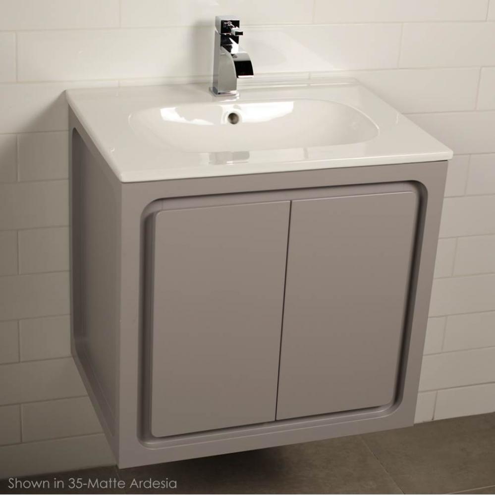 Wall-mount under-counter vanity with two doors routed for finger pulls. W:23 1/2'', D: 1