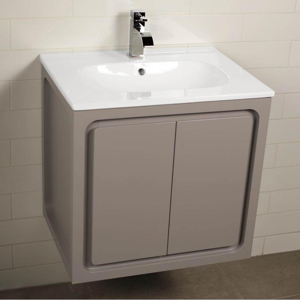 Wall-mount under-counter vanity with two doors routed for finger pulls. W:23 1/2'', D: 1