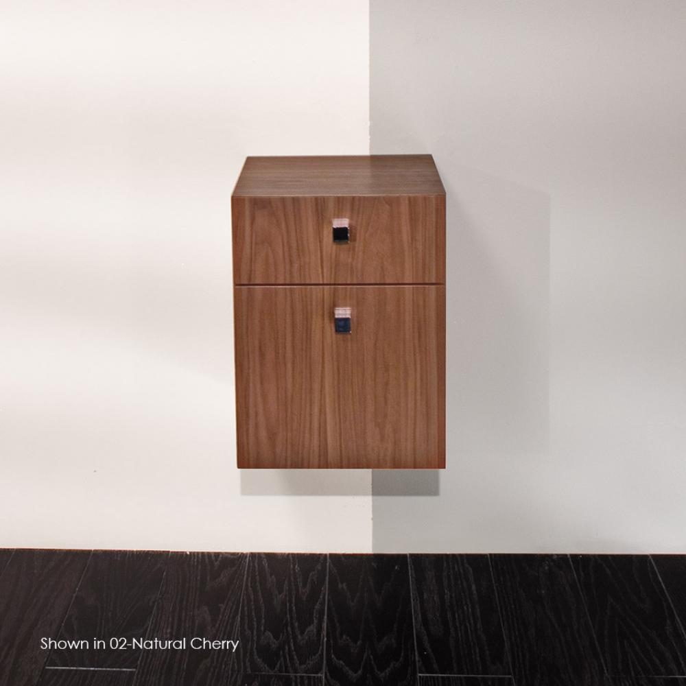 Wall-mount or free-standing cabinet with two drawers, polished chrome pulls included. 13 3/8'