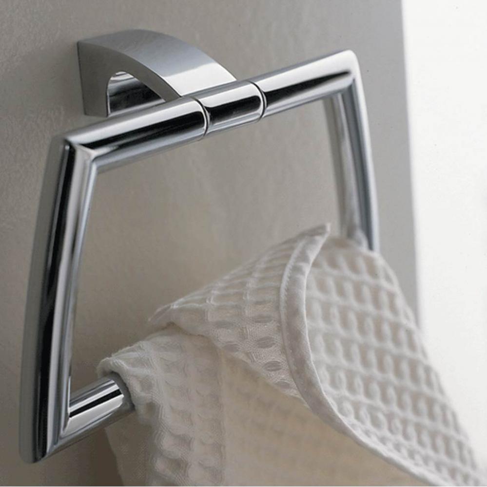 Wall-mount towel ring made of chrome plated brass. W: 8 3/4''