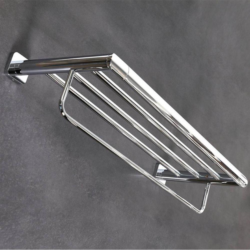 Wall-mount towel rack with a towel bar, made of chrome plated brass. W: 23 5/8'', D: 9 3