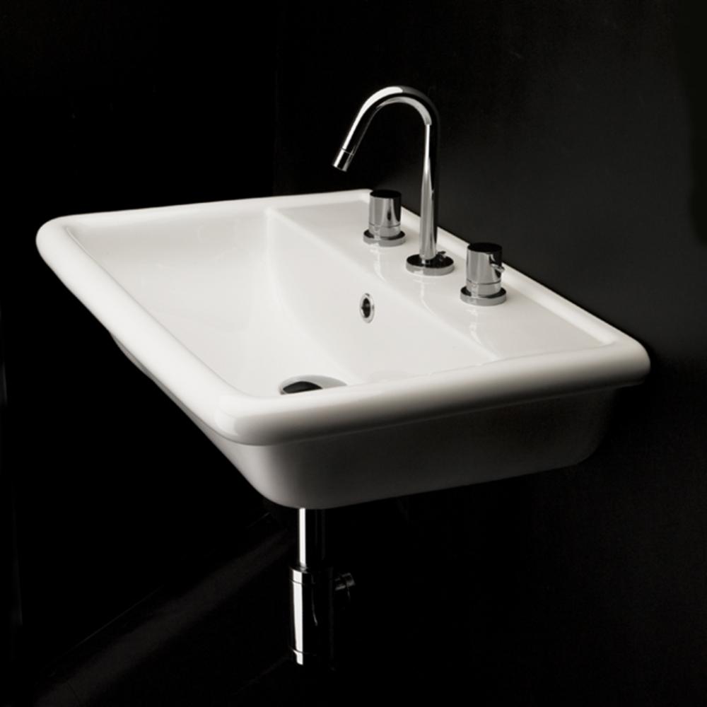 Wall-mount porcelain Bathroom Sink with an overflow
