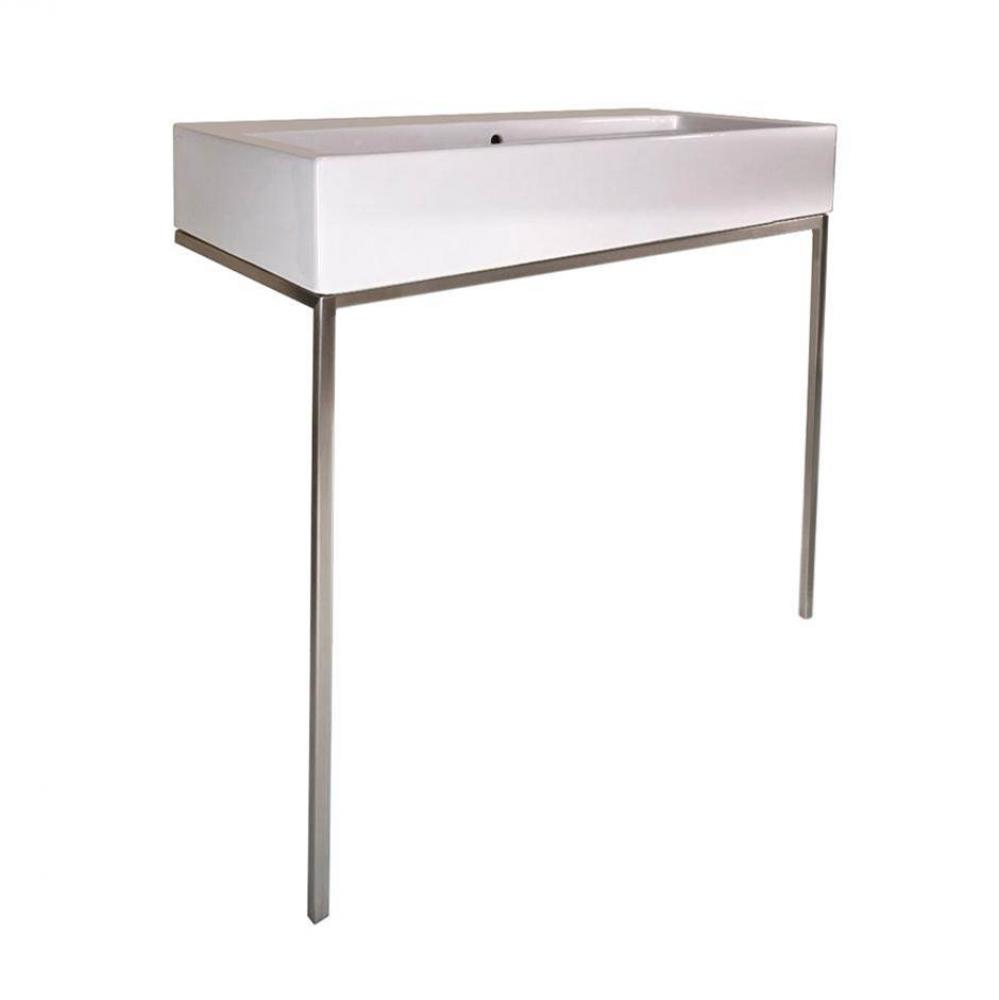 Floor-standing metal console stand for ADA-compliant installation, made of stainless steel or bras