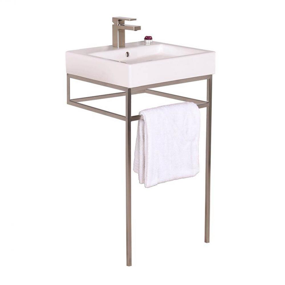 Floor-standing stainless steel console stand with a towel bar in the front and sides , 19'&ap