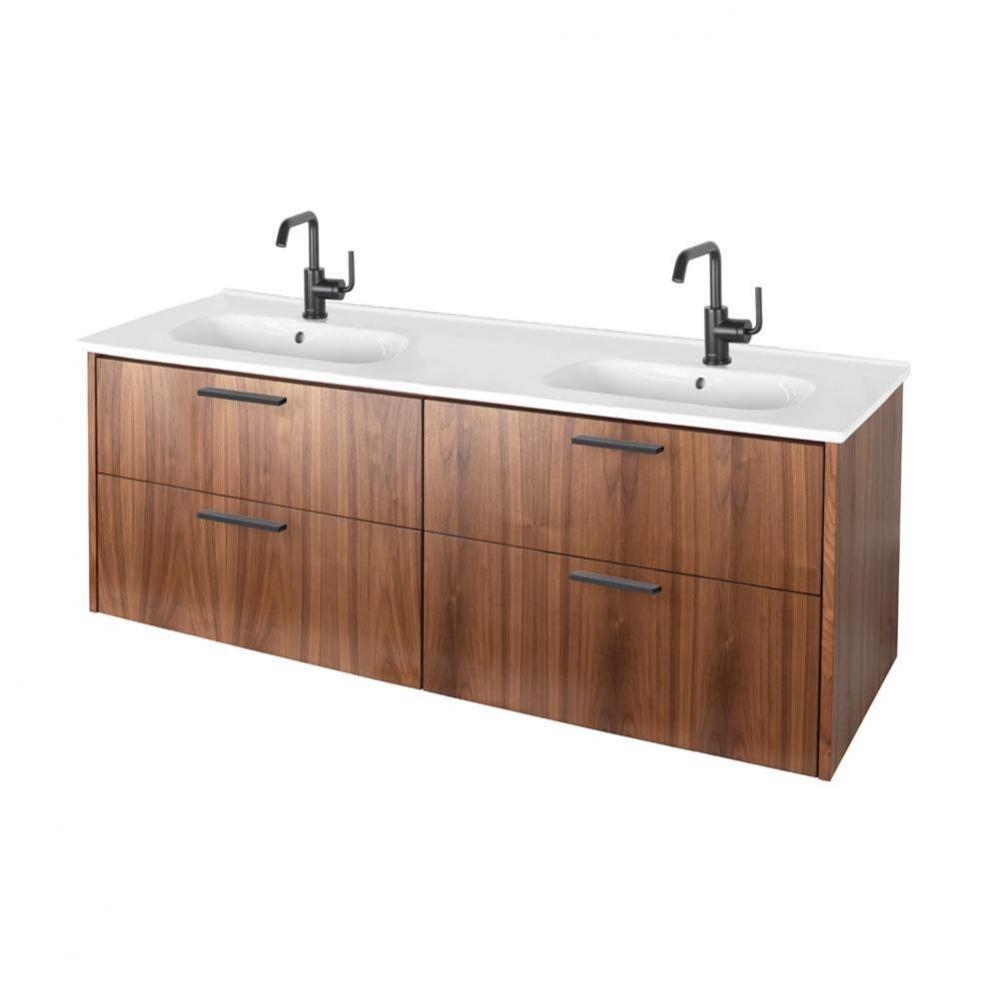 Wall-mount under-counter double vanity with 4 drawers, sinks 8071 or 8071S sold separately. W: 55