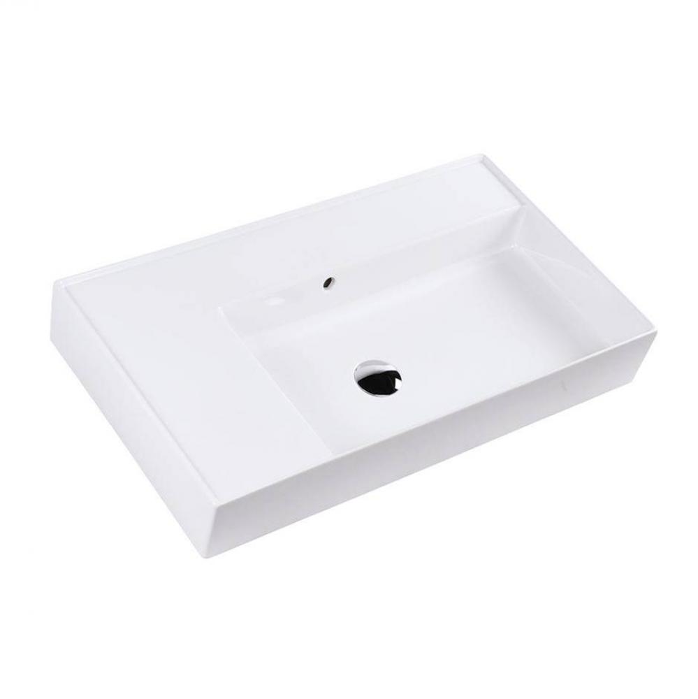 Wall-mounted or vessel porcelain washbasin with overflow