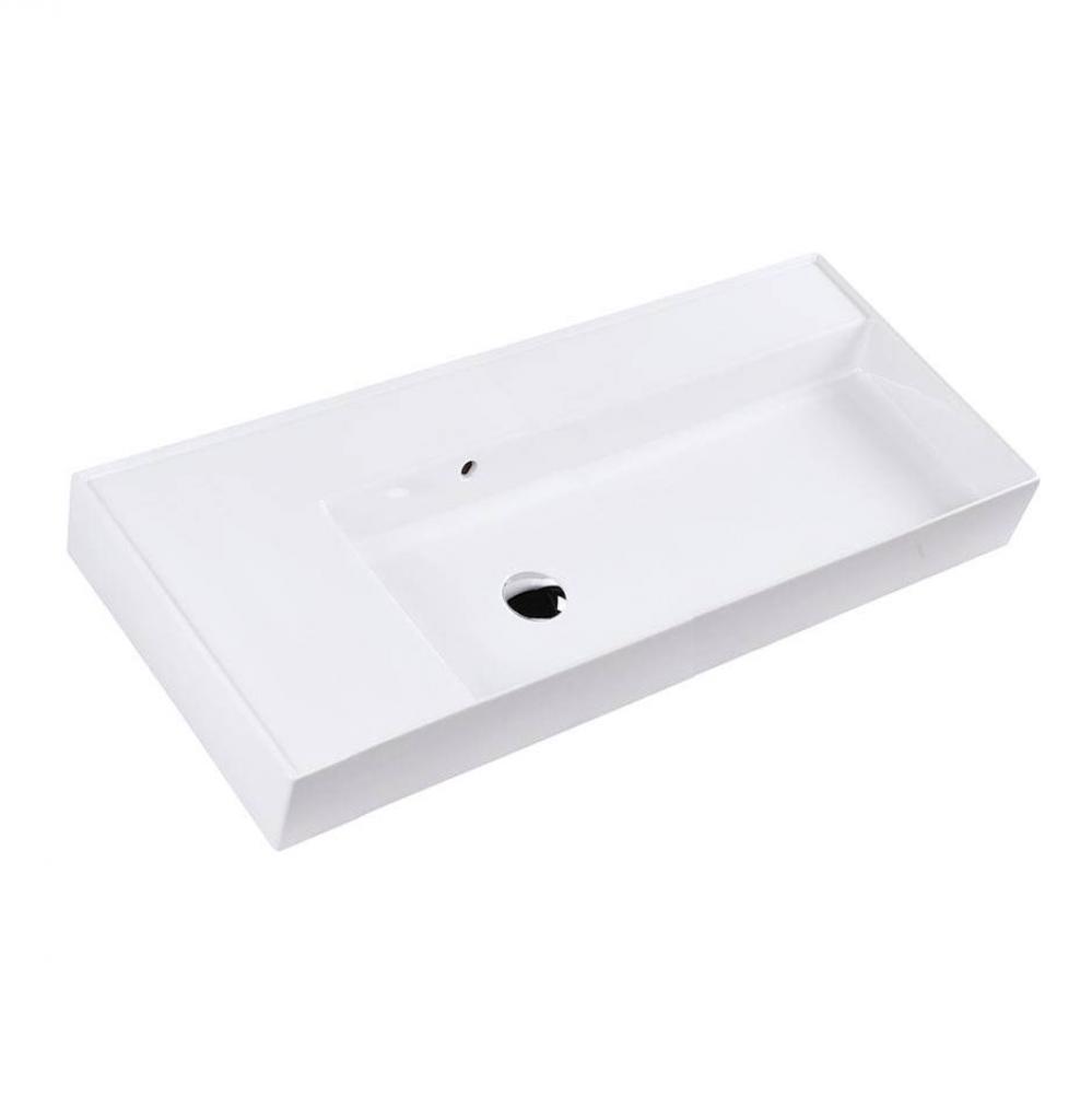 Wall-mounted or vessel porcelain washbasin with overflow