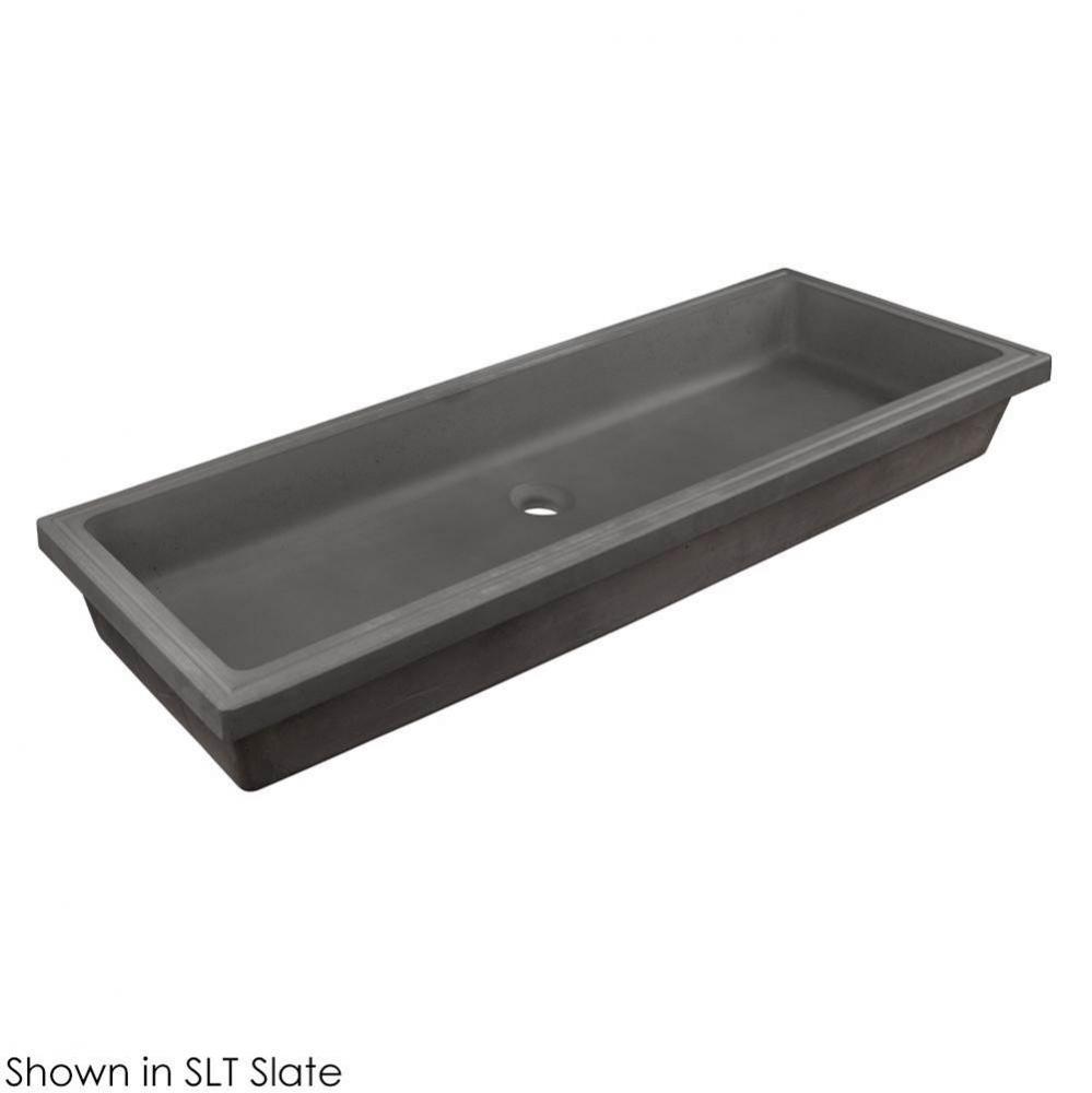 Under-counter trough sink made of concrete. No overflow. W: 43'', D: 14-1/4'',