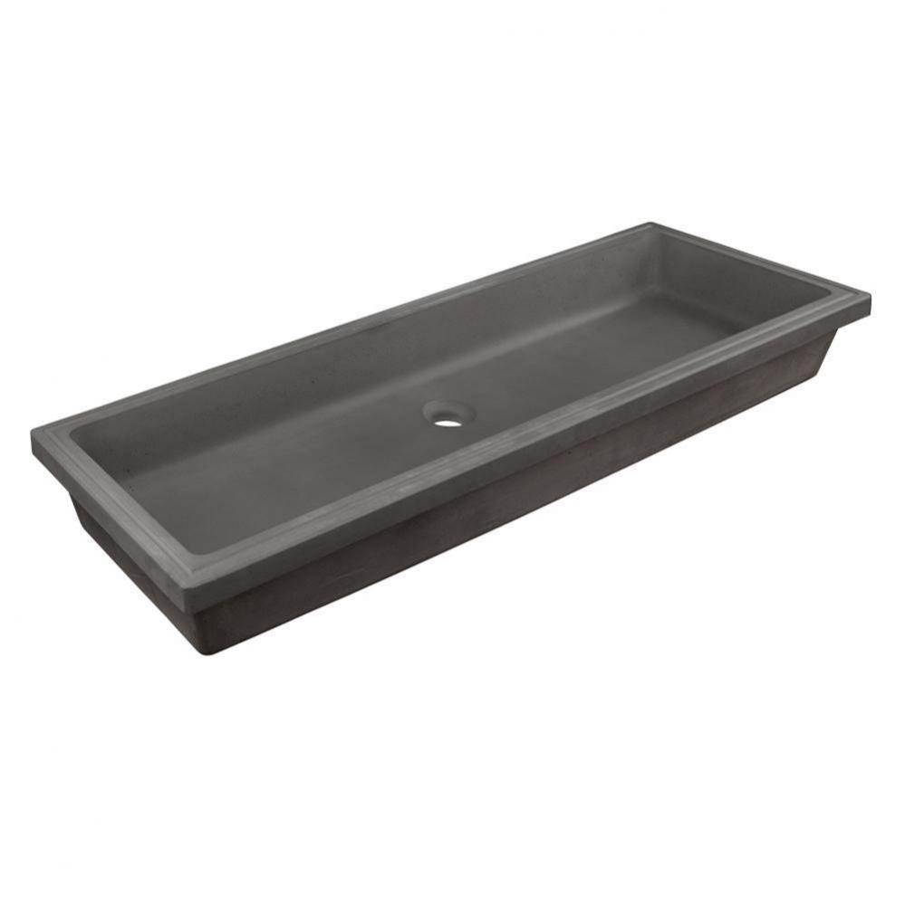 Under-counter trough sink made of concrete. No overflow. W: 43'', D: 14-1/4'',