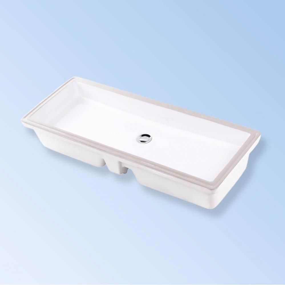 Under-counter porcelain Bathroom Sink with an overflow, unglazed exteri. 35 1/2''W, 13 7