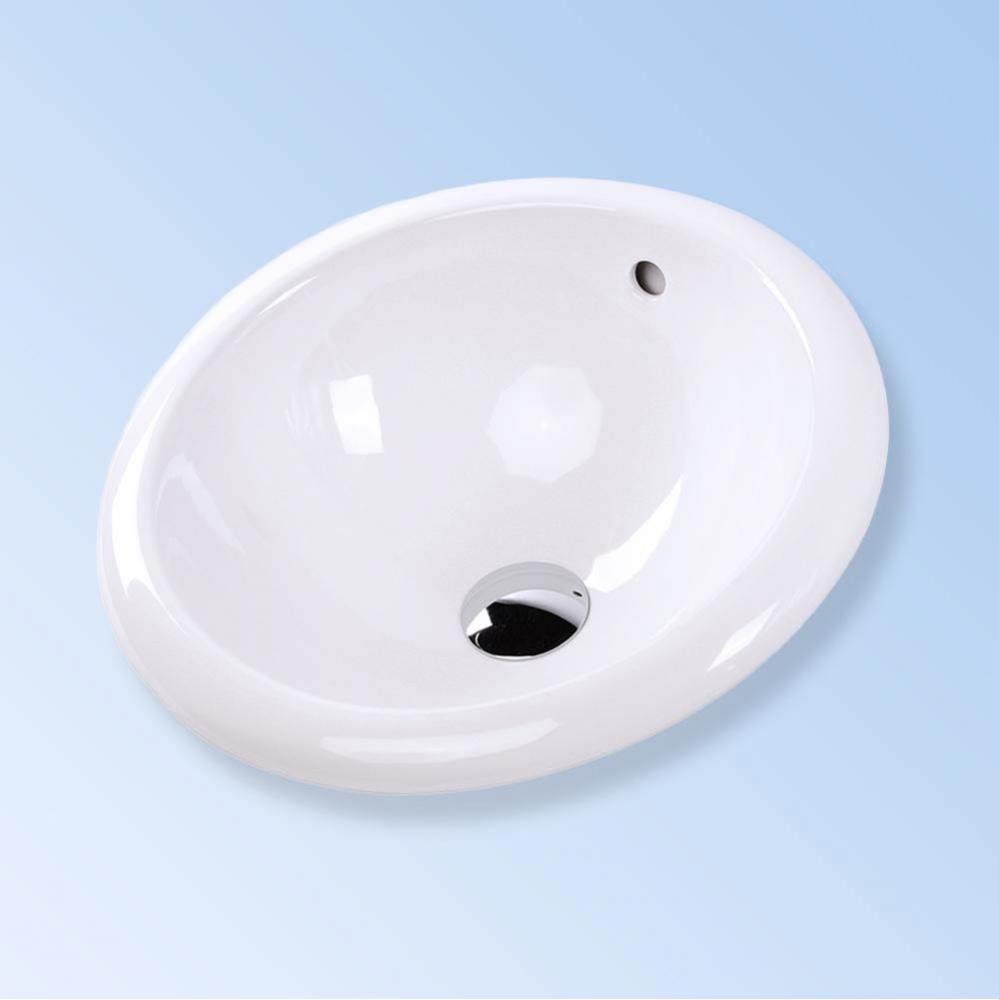 Self-rimming drop-in porcelain sink with an overflow. DIAM: 13-1/2'', H: 7-1/2'&apo