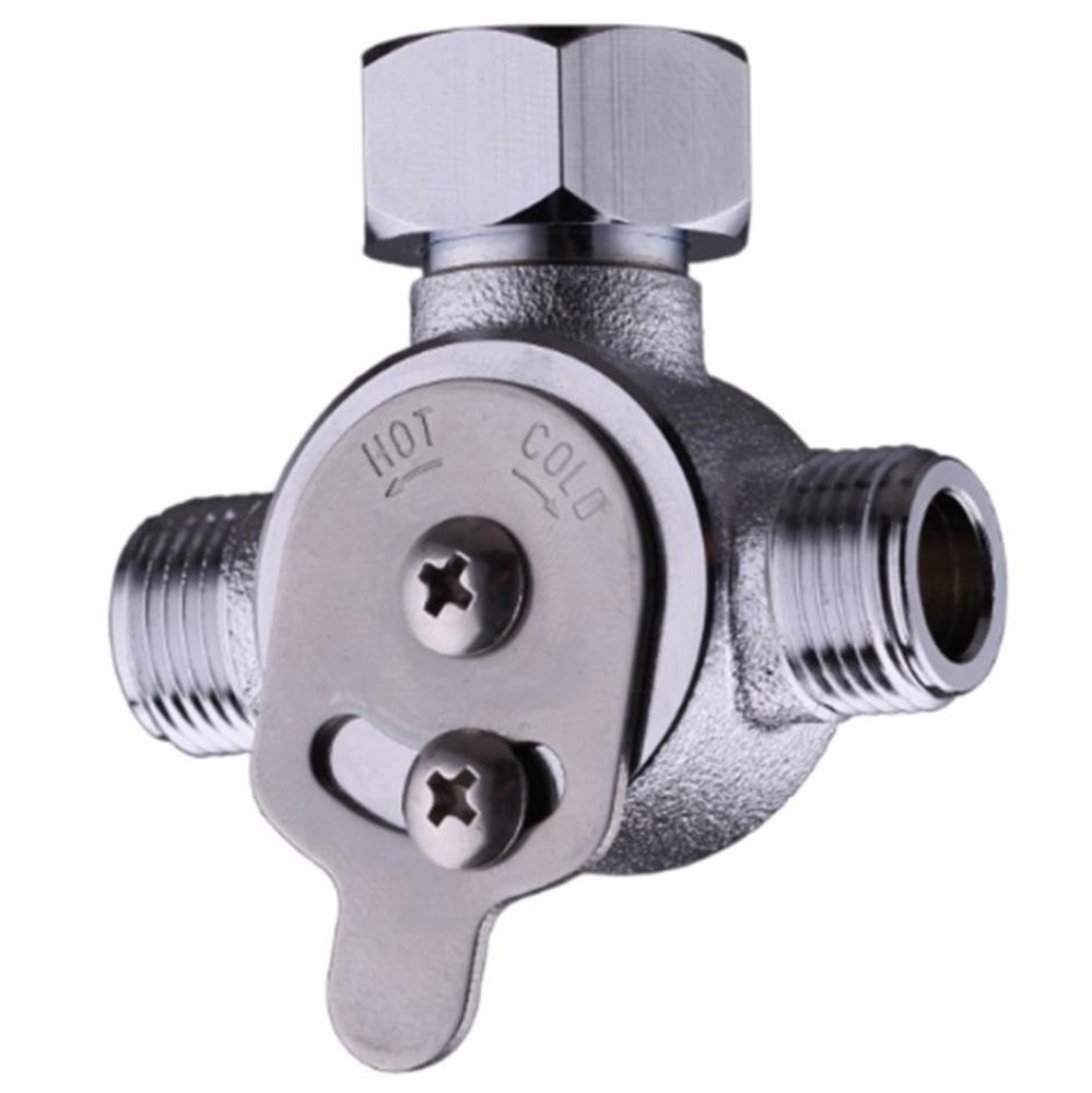 Mechanical mixing valve for 3/8'' M inlets, 1/2'' F outlet, includes built-in