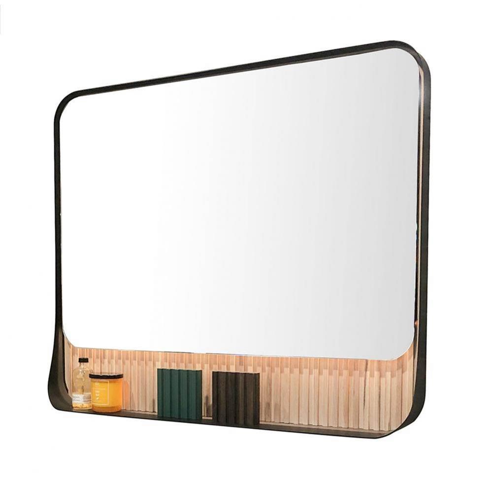 Wall hung mirror with metal frame surround/shelf and fluted detailing