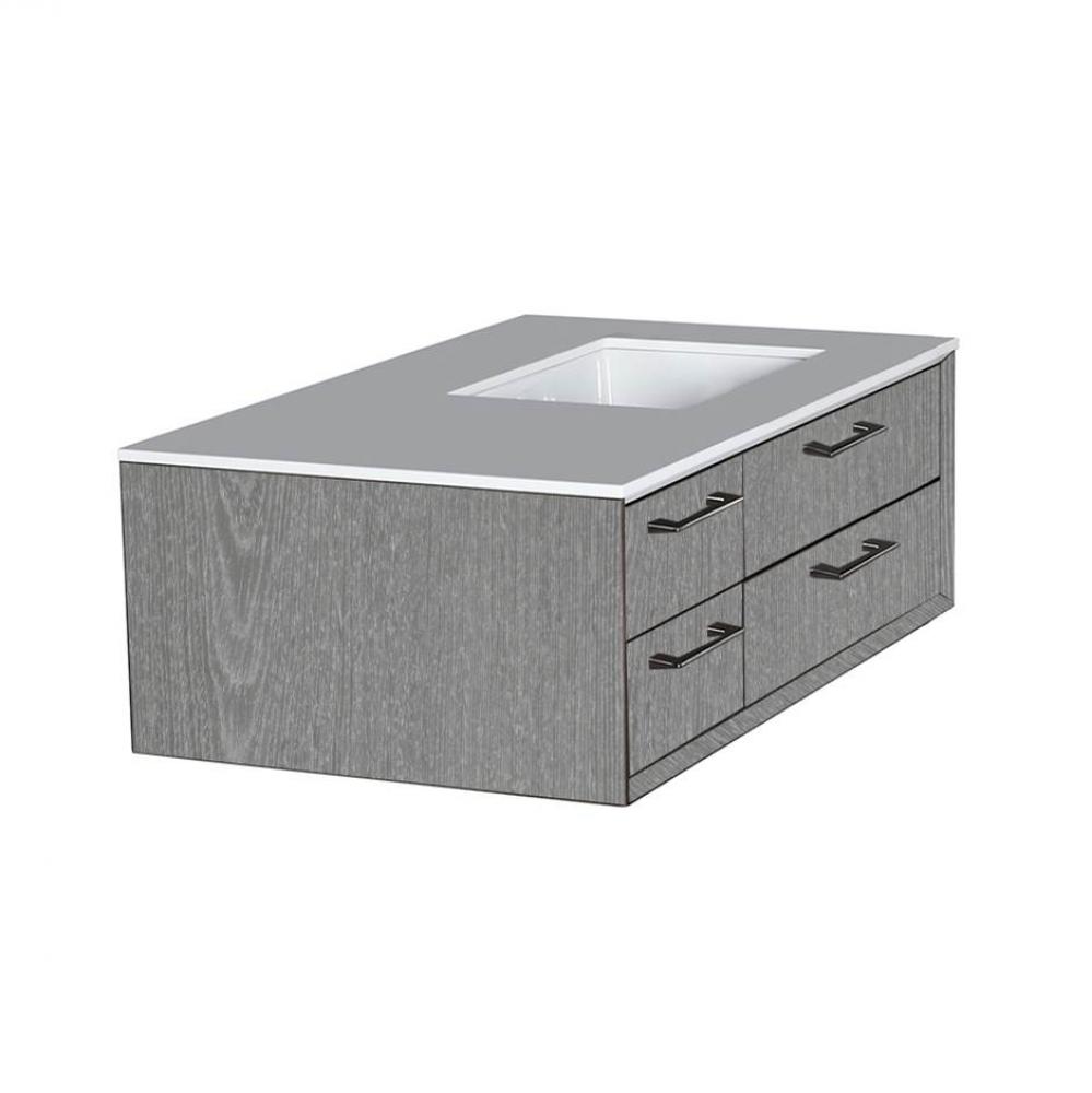 Cabinet of wall-mount under-counter vanity G313R which featuring three drawers and solid surface c