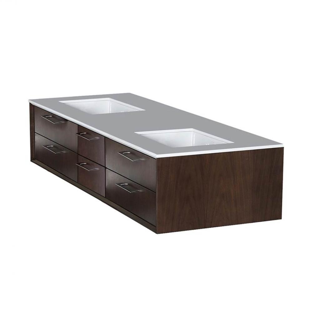 Cabinet of wall-mount under-counter vanity featuring four drawers and solid surface countertop wit