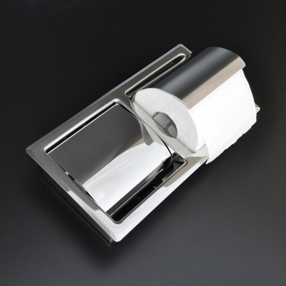 Recessed double toilet paper holder made of stainless steel.W: 10 1/2'' D: 4''