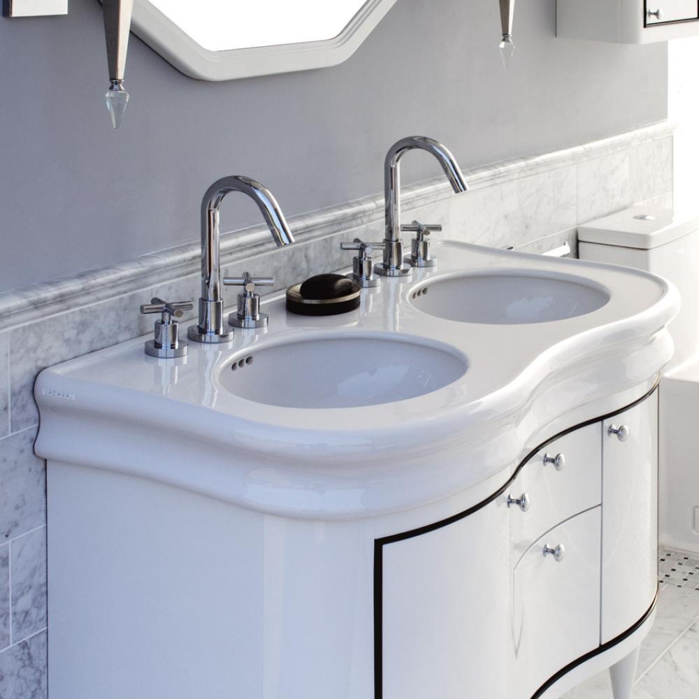 Wall-mount or vanity top double-bowl porcelain Bathroom Sink with an overflow