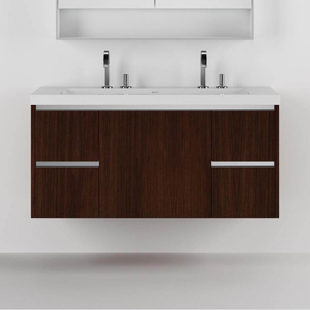 Wall-mounted undercounter vanity with a large drawer on the  center and two small drawers on left
