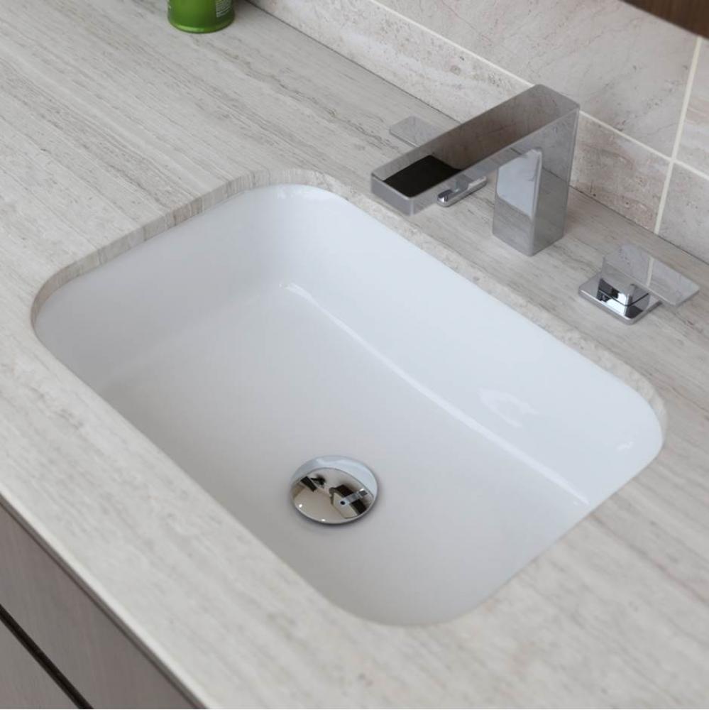 Under-counter porcelain Bathroom Sink with an overflow. W: 21'' D: 15 1/4'', H