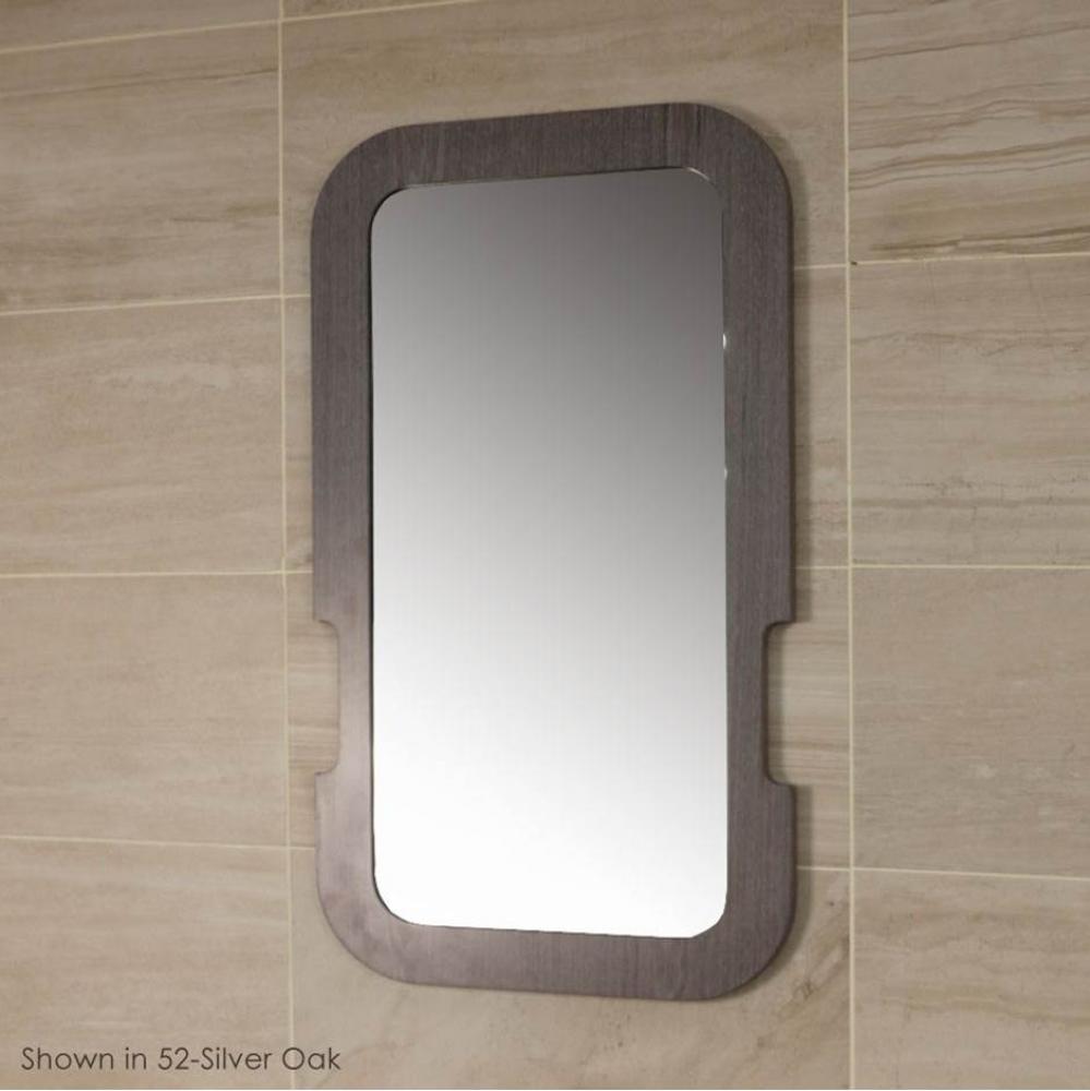 Wall- mount mirror in wooden frame. W: 20'', H:36''.