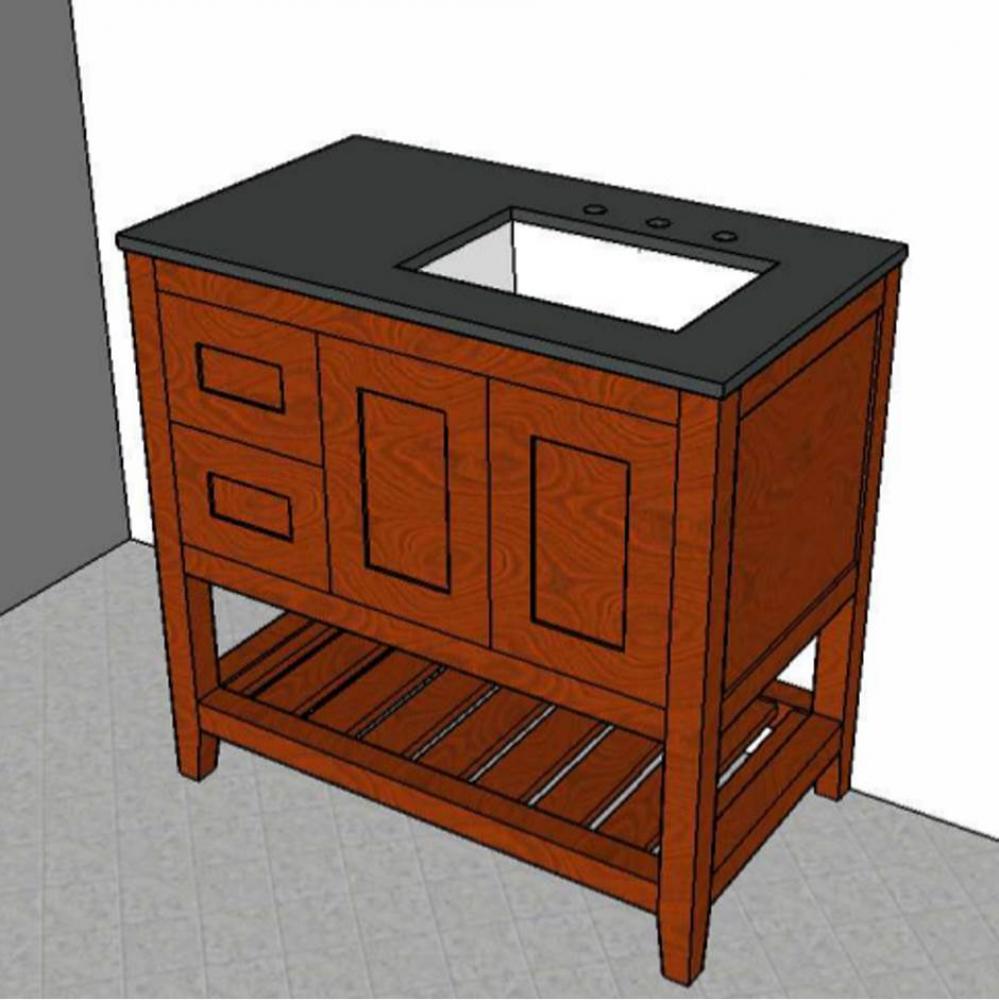Free standing under-counter vanity with two doors(knobs included) on right, two drawers(knobs incl