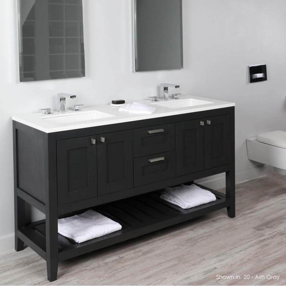 Free standing under-counter double vanity with one set of doors on the center and two sets  two dr