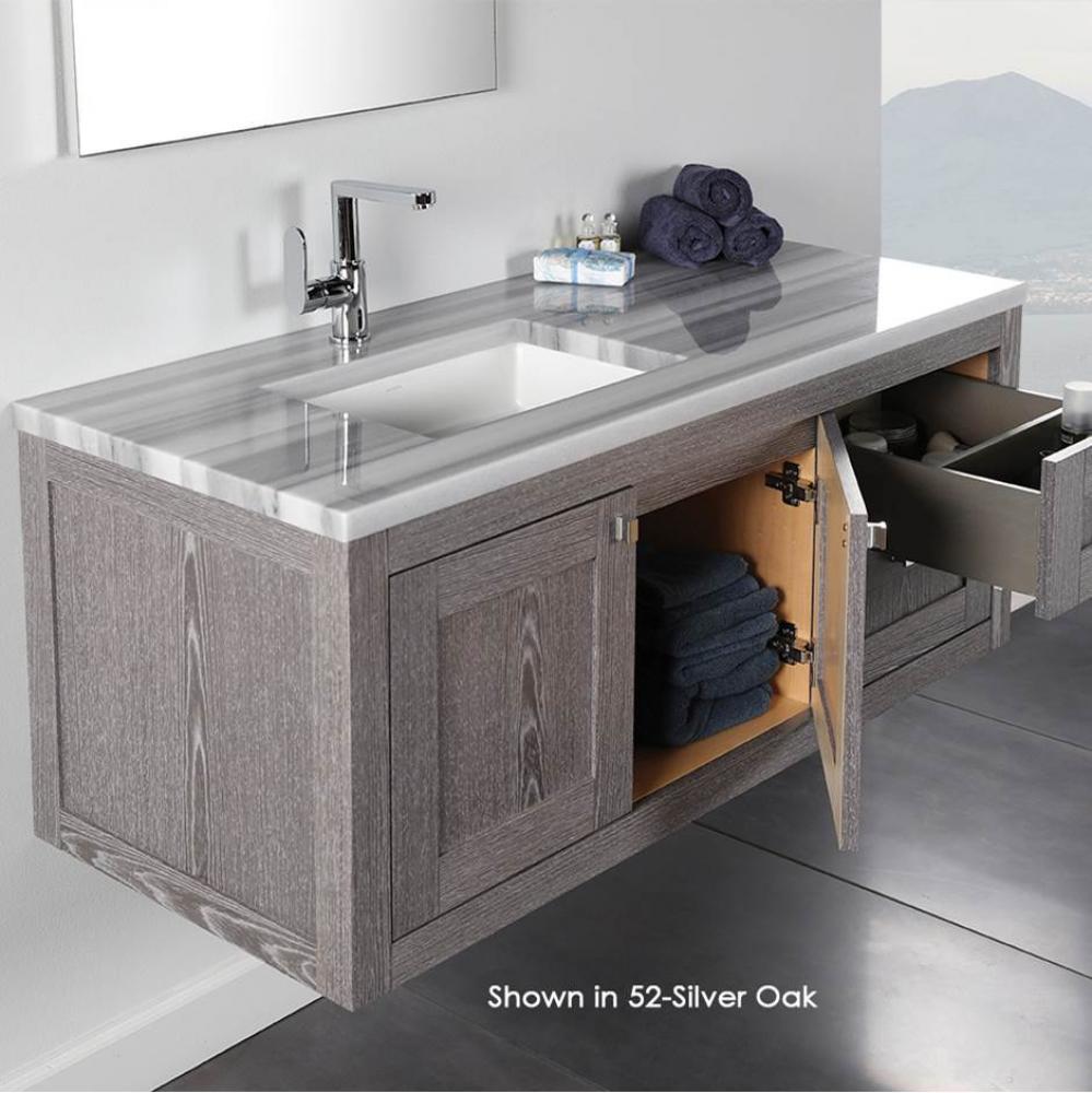 Wall-mount under-counter vanity with two drawers on the left and two doors on the right.