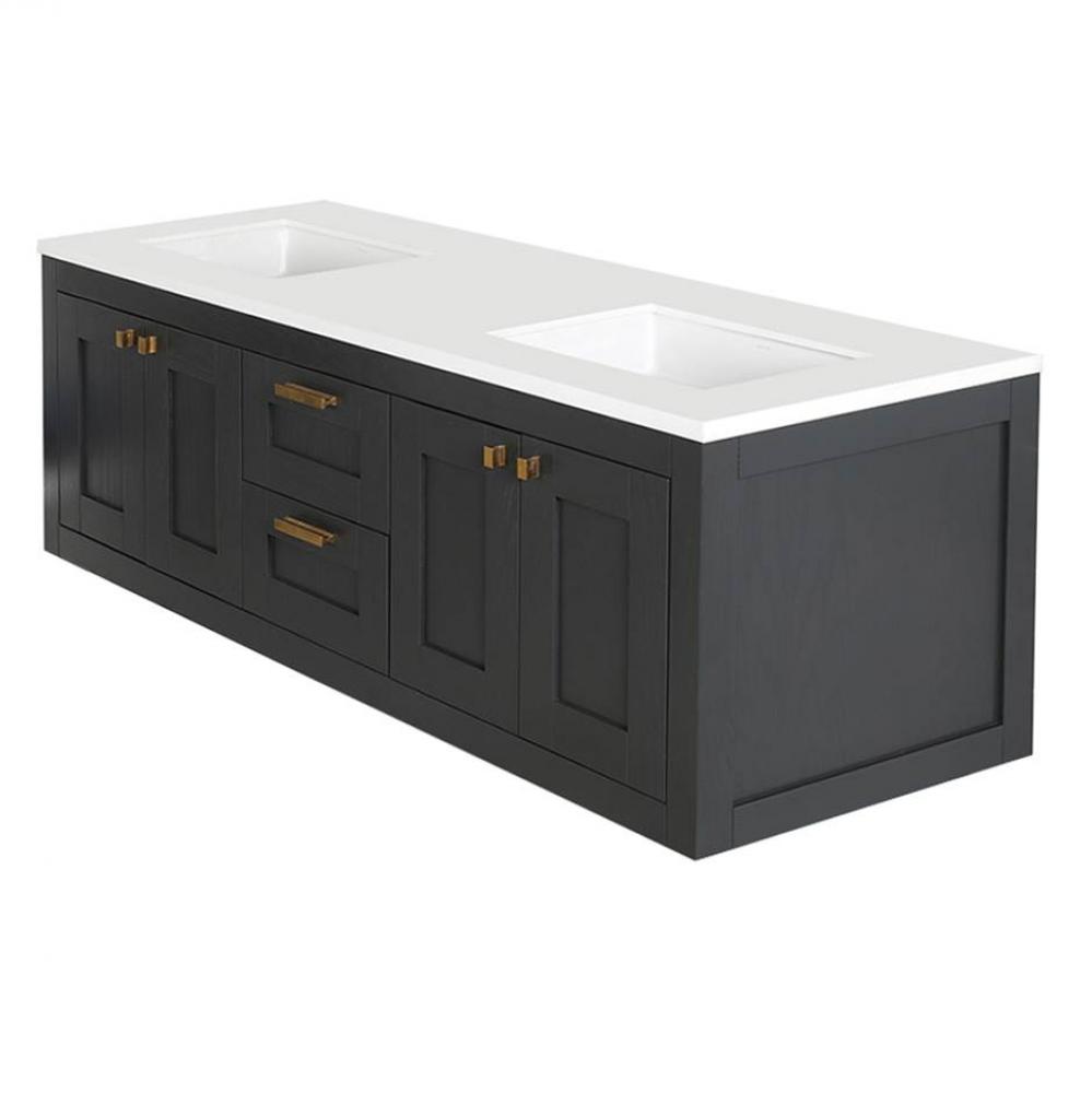 Wall-mount under-counter double vanity with two sets of doors(knobs included)on both sides