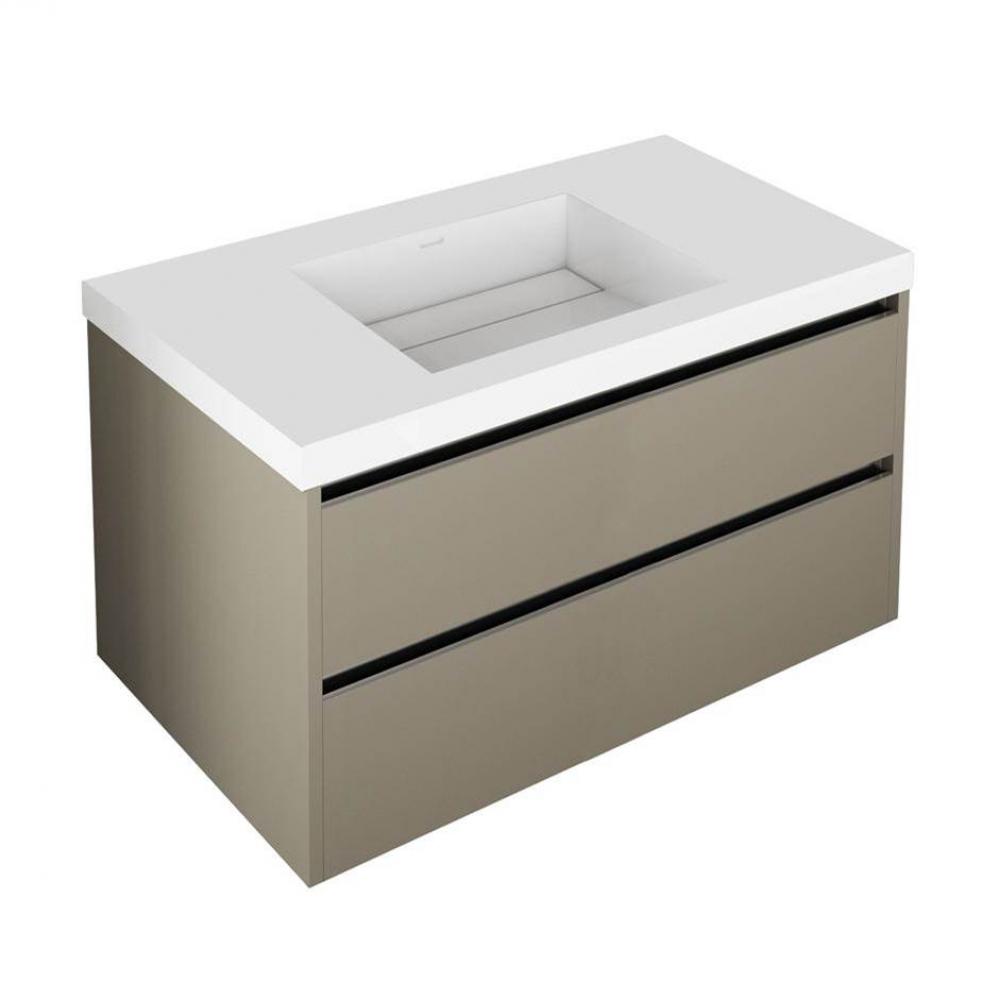 Wall-mount under counter vanity with 2 drawers and a notch in back. Bathroom Sink H262Tsold separa